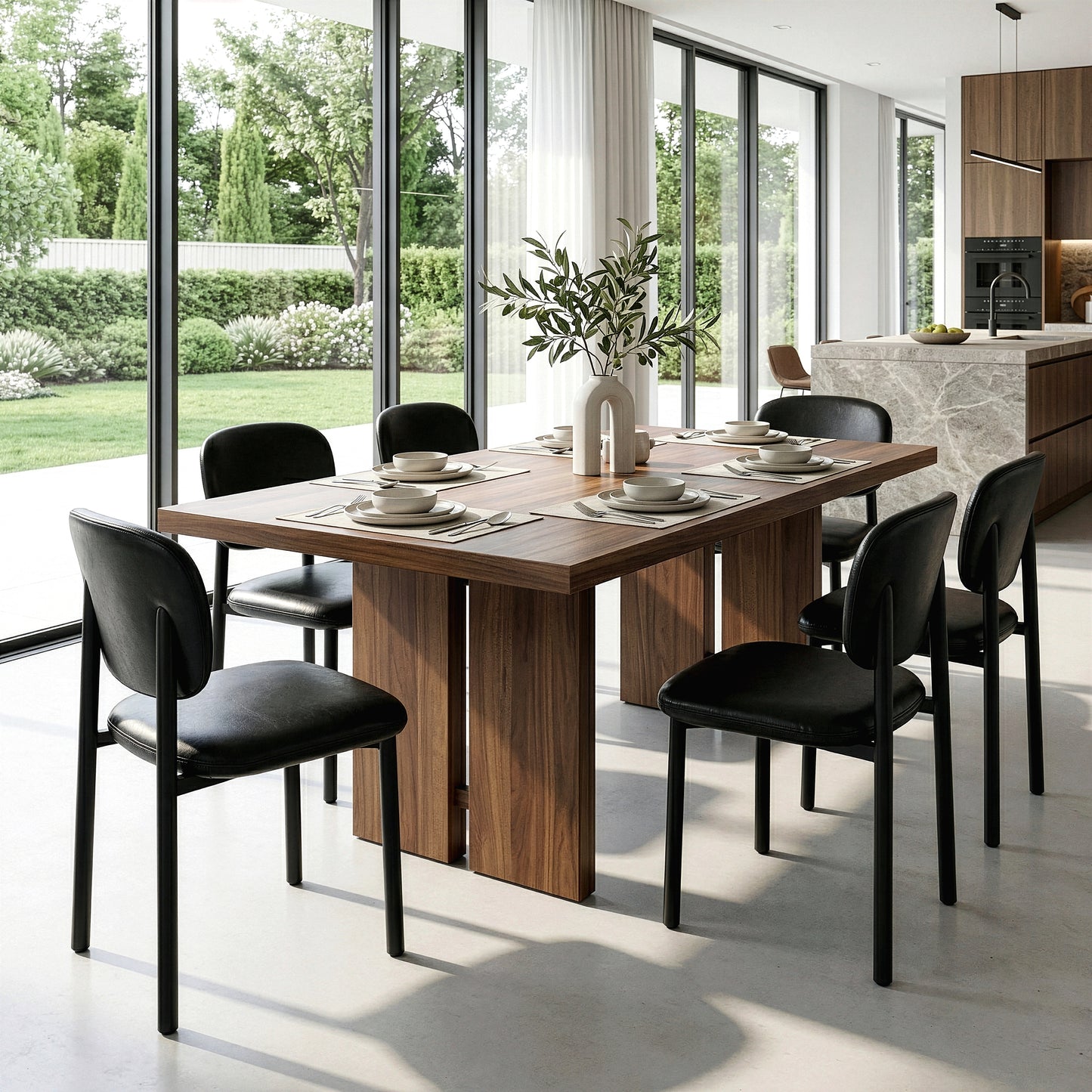 Set of 2 Berdine Black Faux Leather Upholstered Dining Chair with Black Iron Legs
