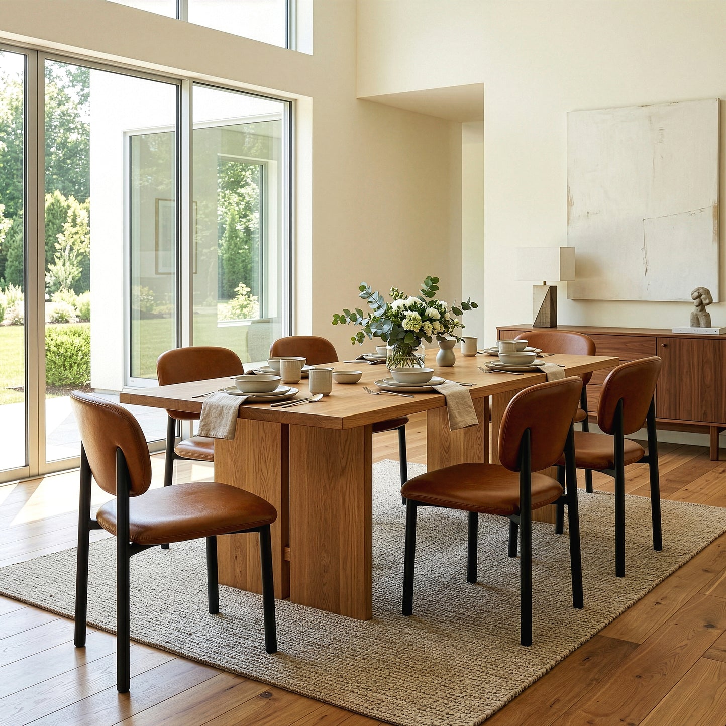 Set of 2 Berdine Light Brown Faux Leather Upholstered Dining Chair with Black Iron Legs