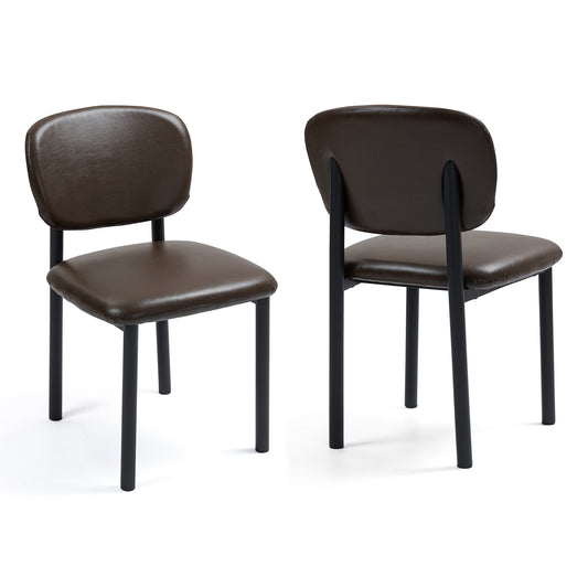 Set of 2 Berdine Dark Brown Faux Leather Upholstered Dining Chair with Black Iron Legs