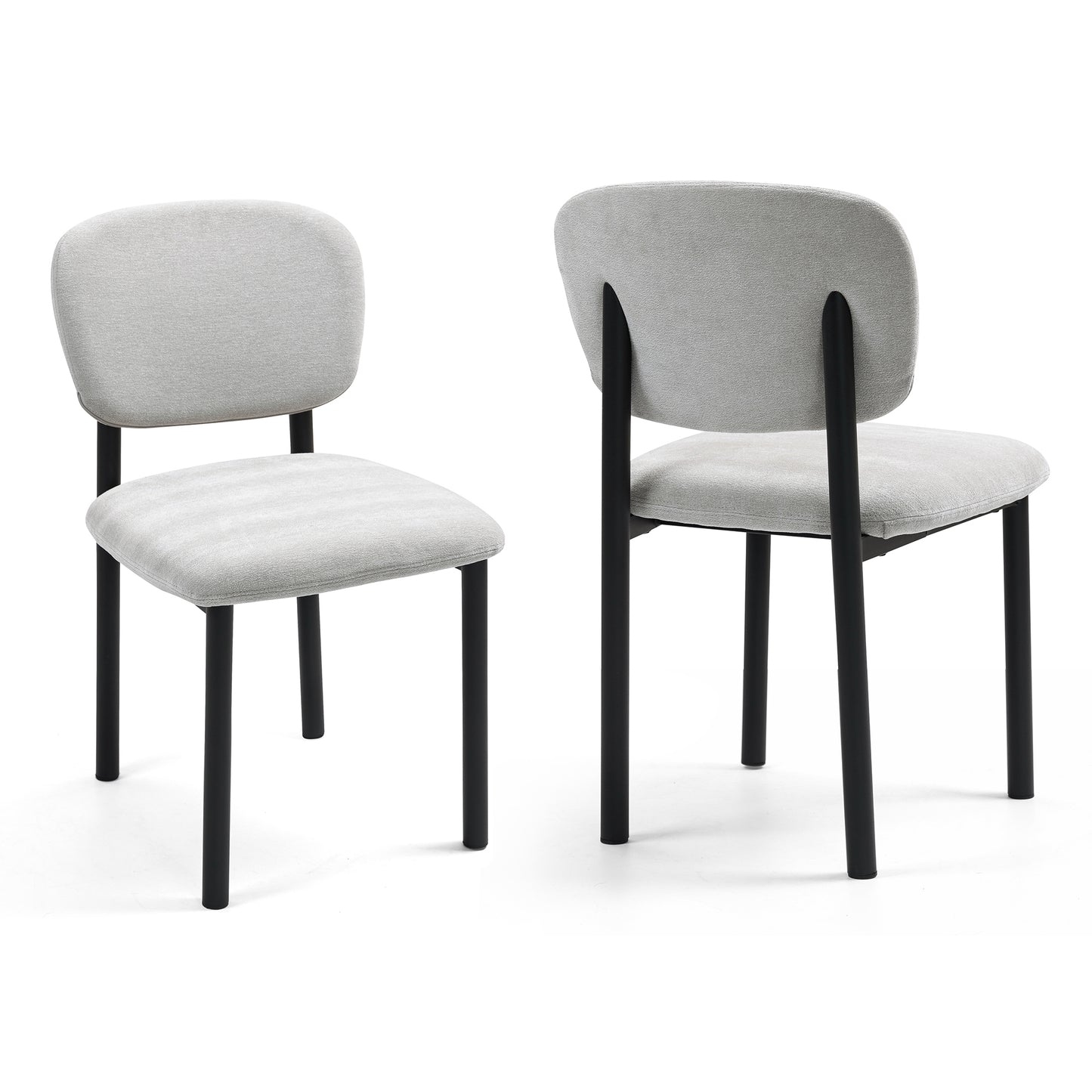 Set of 2 Beren Beige Upholsterd Fabric Dining Chair with Iron Legs