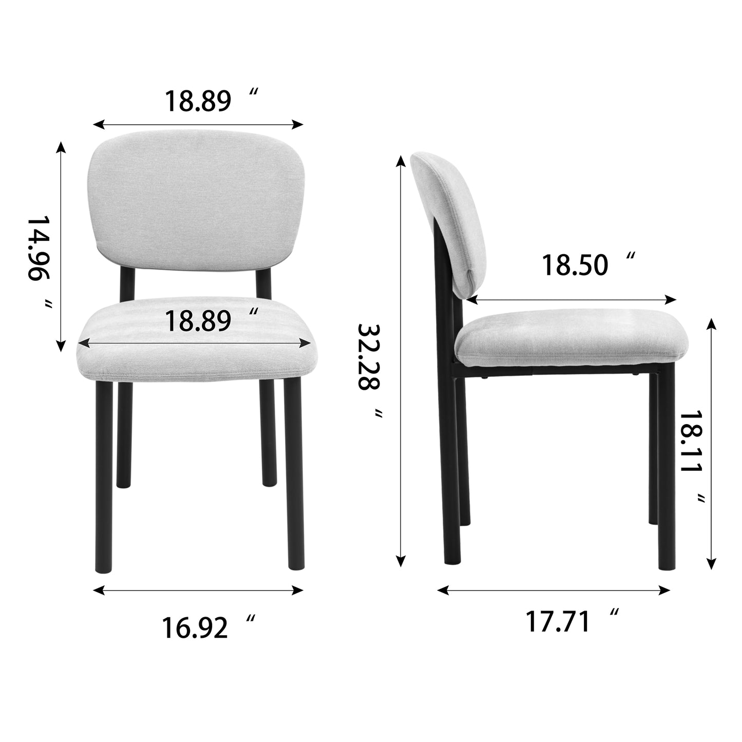 Set of 2 Beren Beige Upholsterd Fabric Dining Chair with Iron Legs