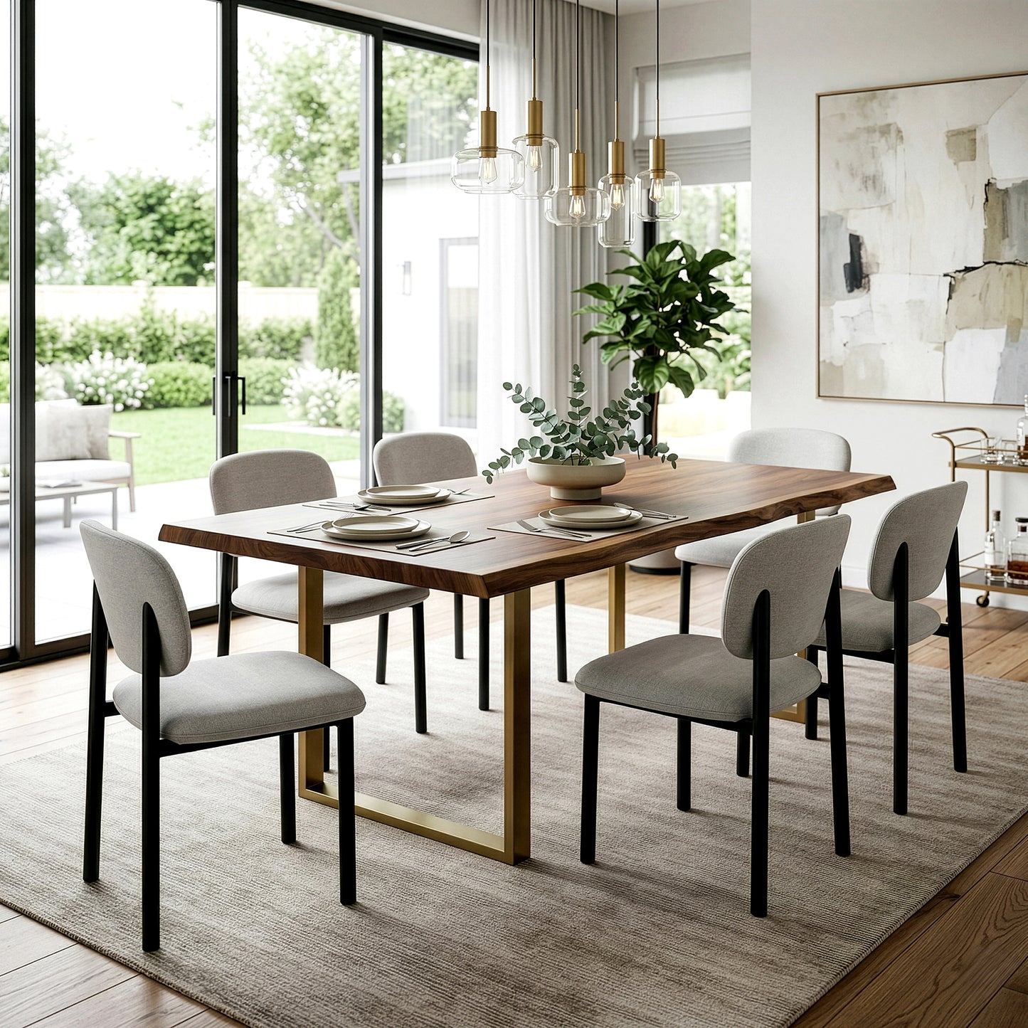 Set of 2 Beren Beige Upholsterd Fabric Dining Chair with Iron Legs