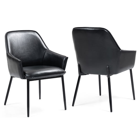 Set of 2 Berenice Black Faux Leather Upholstered Dining Chair with Black Iron Legs
