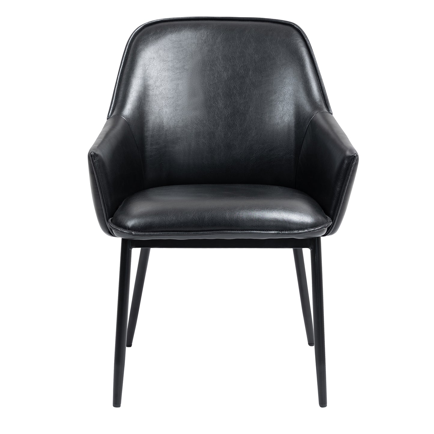 Set of 2 Berenice Black Faux Leather Upholstered Dining Chair with Black Iron Legs