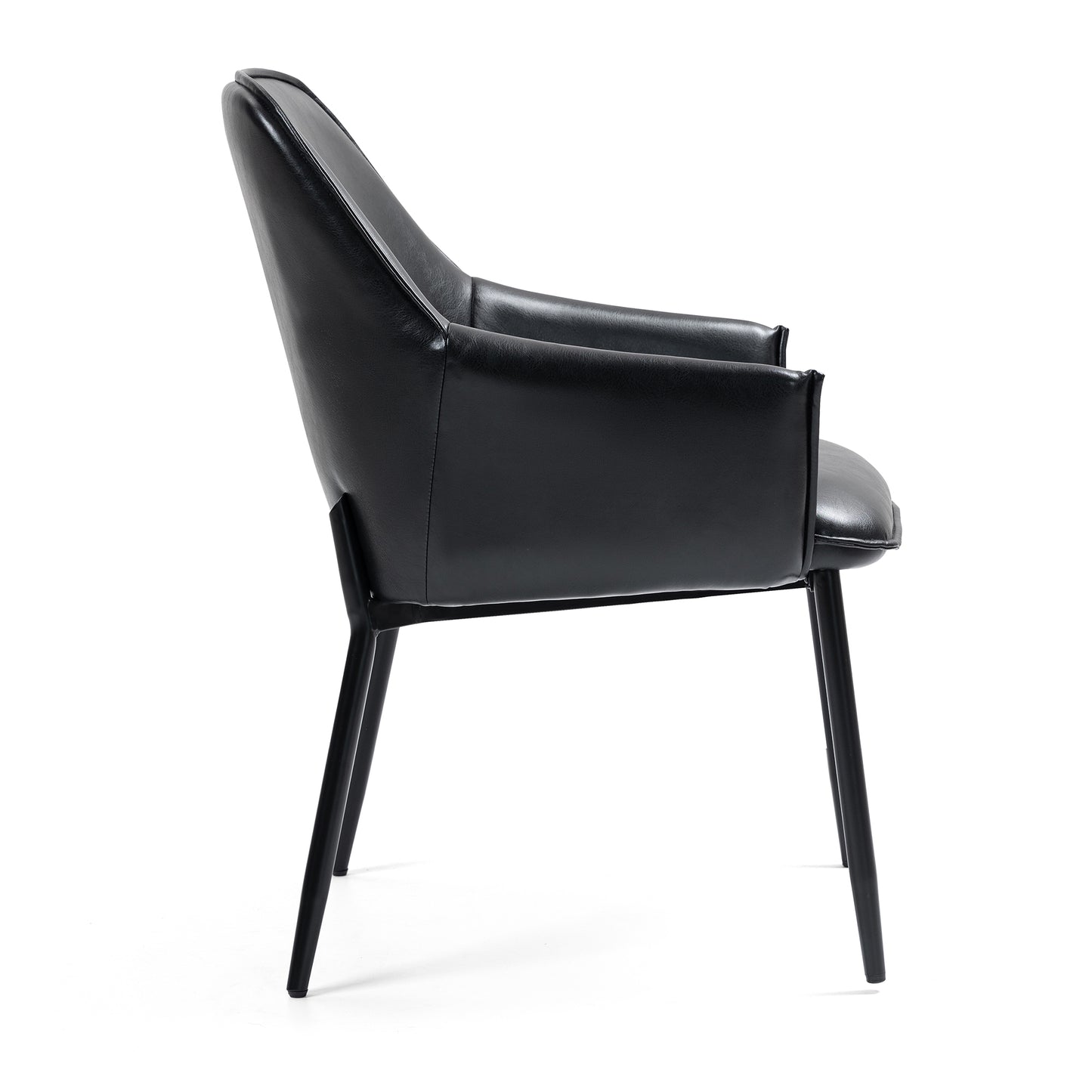 Set of 2 Berenice Black Faux Leather Upholstered Dining Chair with Black Iron Legs