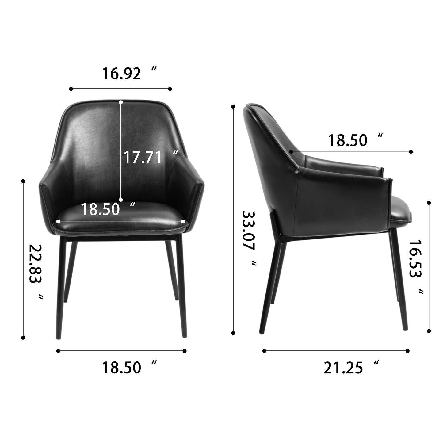 Set of 2 Berenice Black Faux Leather Upholstered Dining Chair with Black Iron Legs