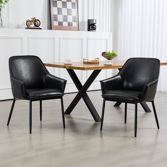 Set of 2 Berenice Black Faux Leather Upholstered Dining Chair with Black Iron Legs