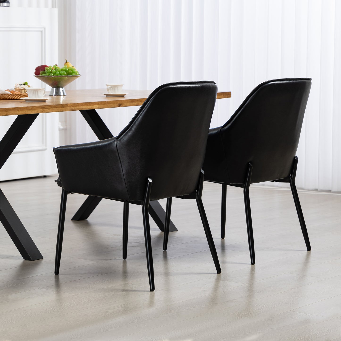 Set of 2 Berenice Black Faux Leather Upholstered Dining Chair with Black Iron Legs