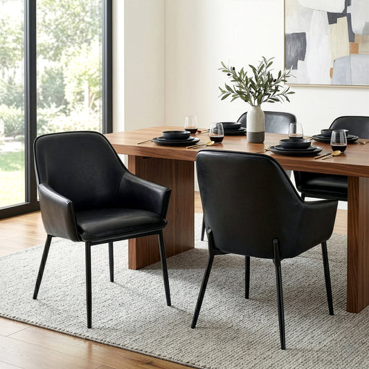 Set of 2 Berenice Black Faux Leather Upholstered Dining Chair with Black Iron Legs