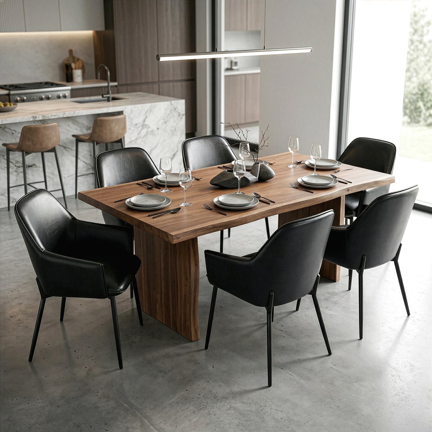 Set of 2 Berenice Black Faux Leather Upholstered Dining Chair with Black Iron Legs
