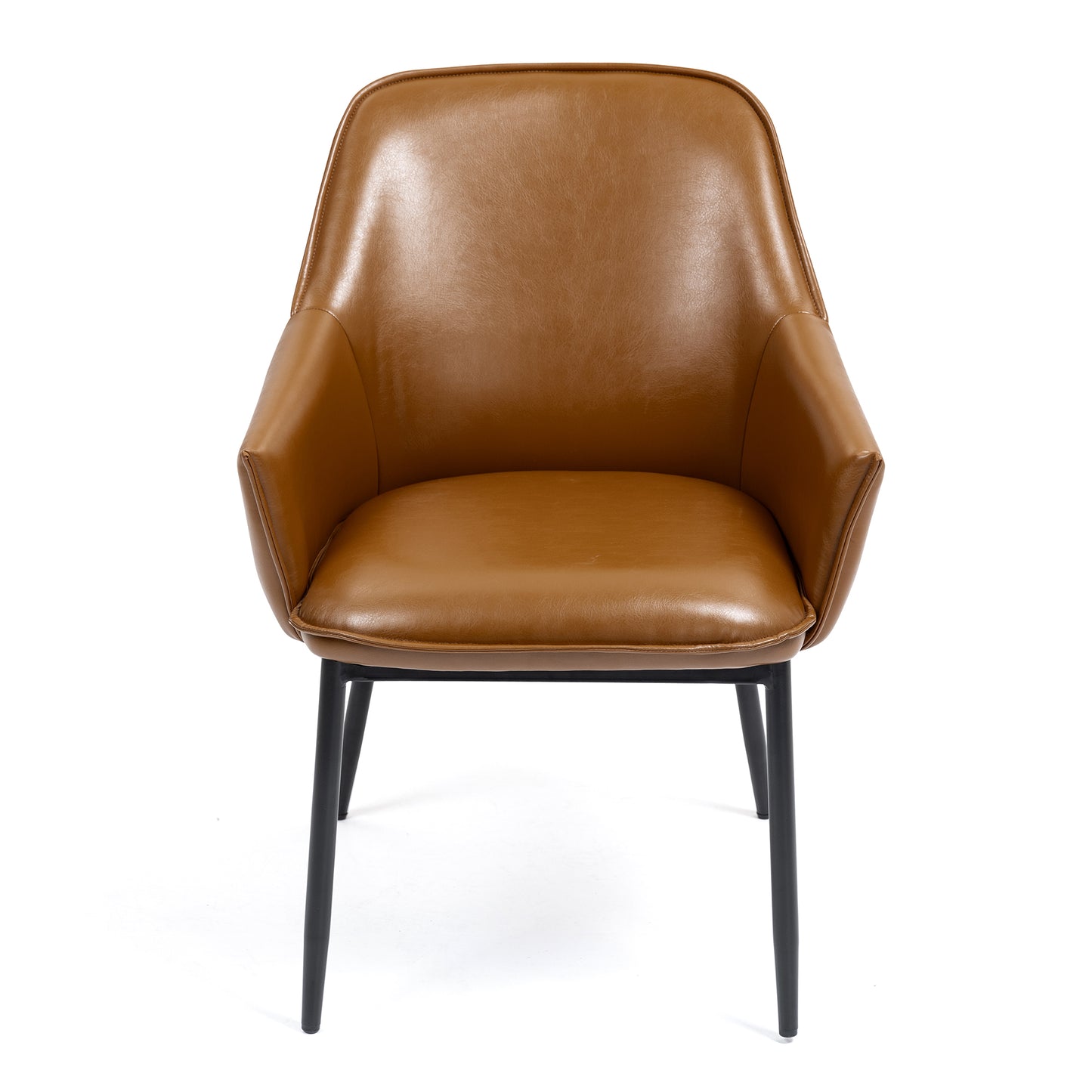 Set of 2 Berenice Light Brown Faux Leather Upholstered Dining Chair with Black Iron Legs