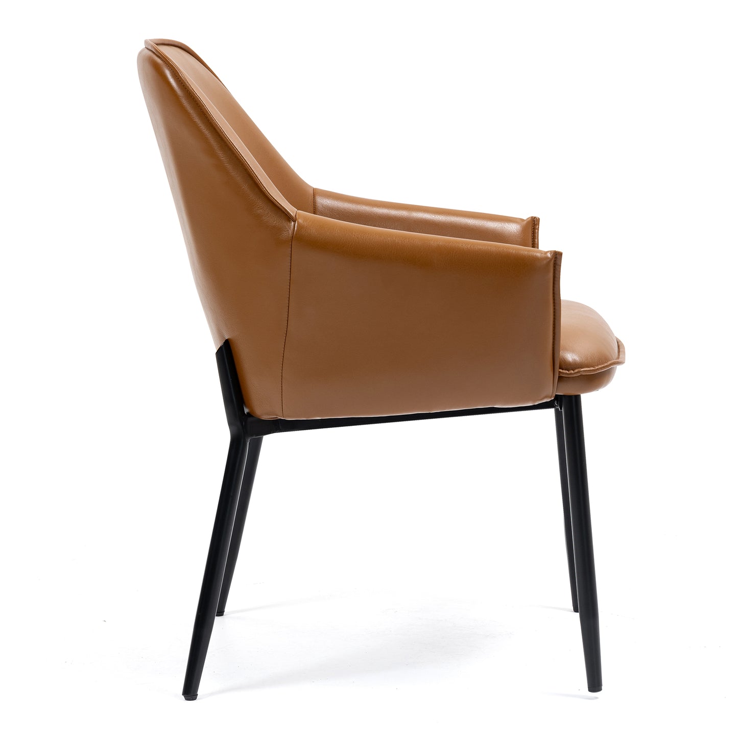 Set of 2 Berenice Light Brown Faux Leather Upholstered Dining Chair with Black Iron Legs