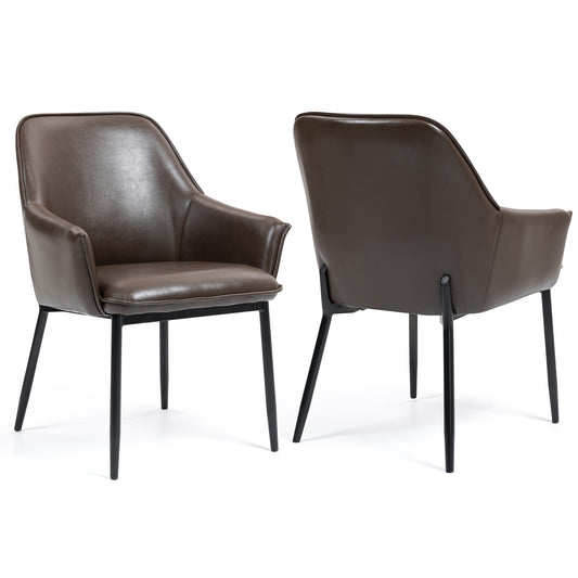 Set of 2 Berenice Dark Brown Faux Leather Upholstered Dining Chair with Black Iron Legs