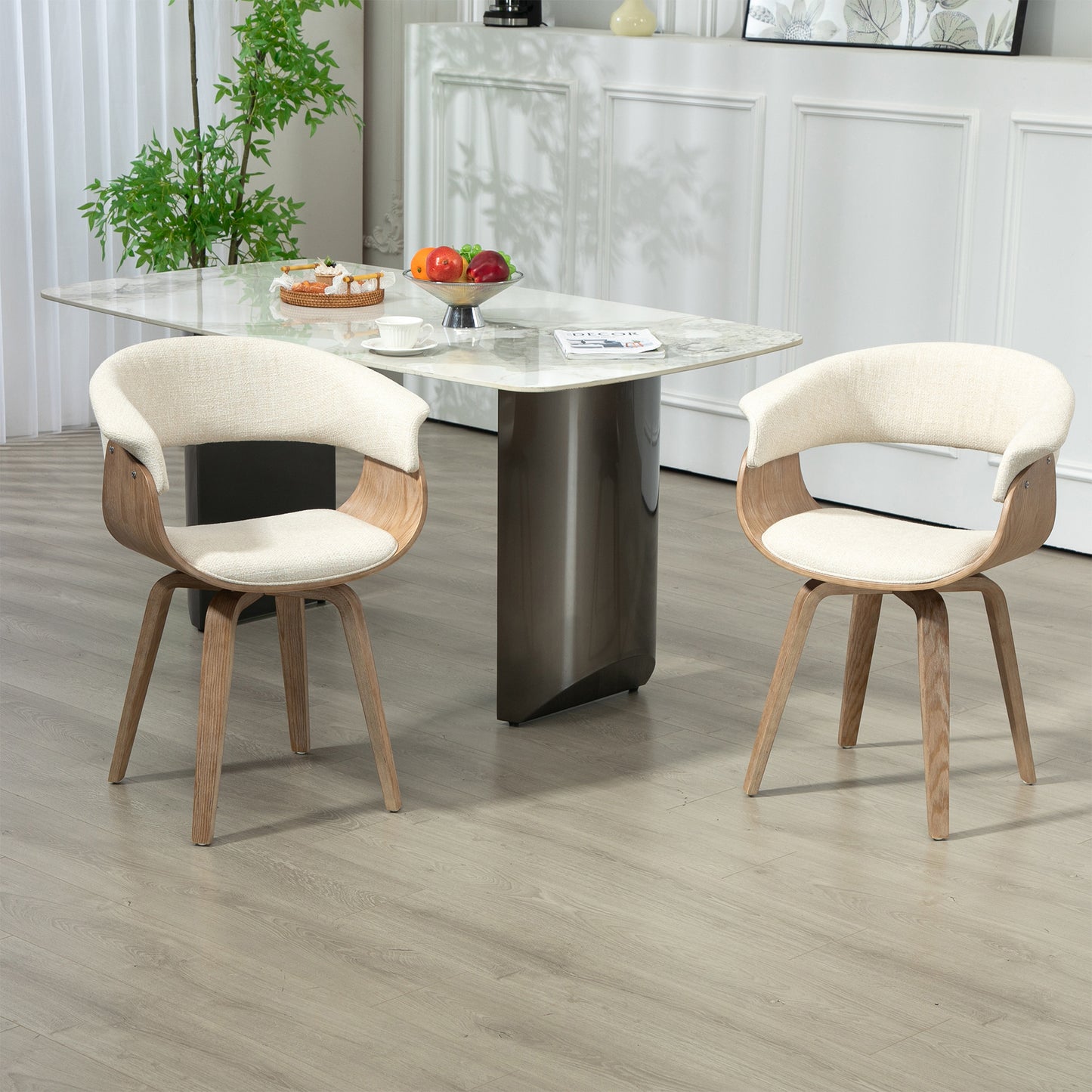 Berkeley Beige Upholstered Fabric Dining Chair with Natural Wood Accent Legs