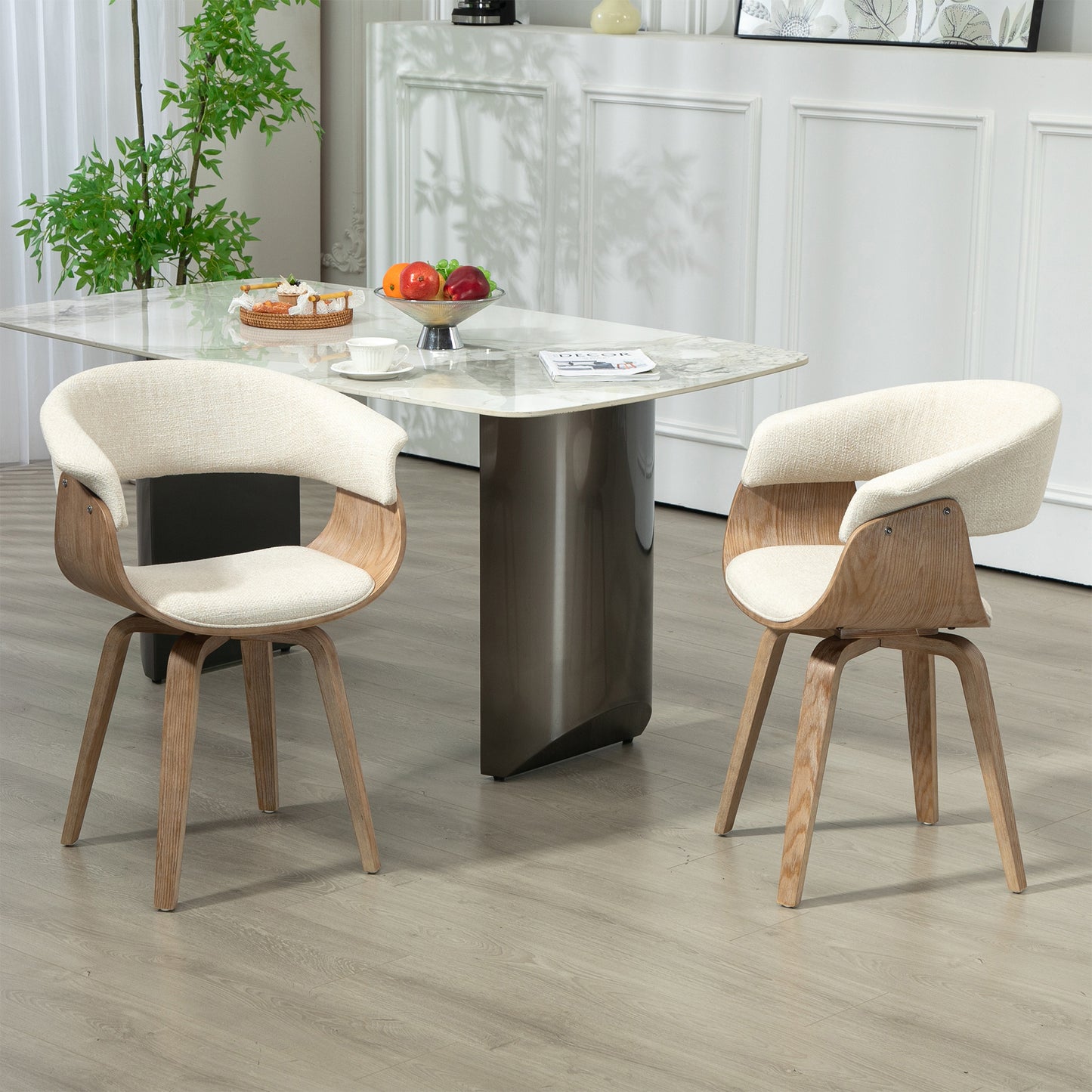 Berkeley Beige Upholstered Fabric Dining Chair with Natural Wood Accent Legs