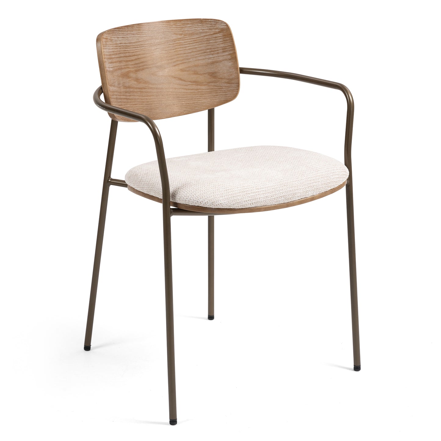 Set of 2 Bernadine Beige Washed Woven Fabric Dining Chair with Natural Wood Back and Iron Arms and Legs