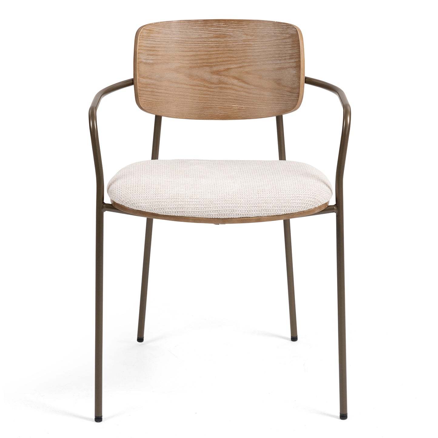 Set of 2 Bernadine Beige Washed Woven Fabric Dining Chair with Natural Wood Back and Iron Arms and Legs