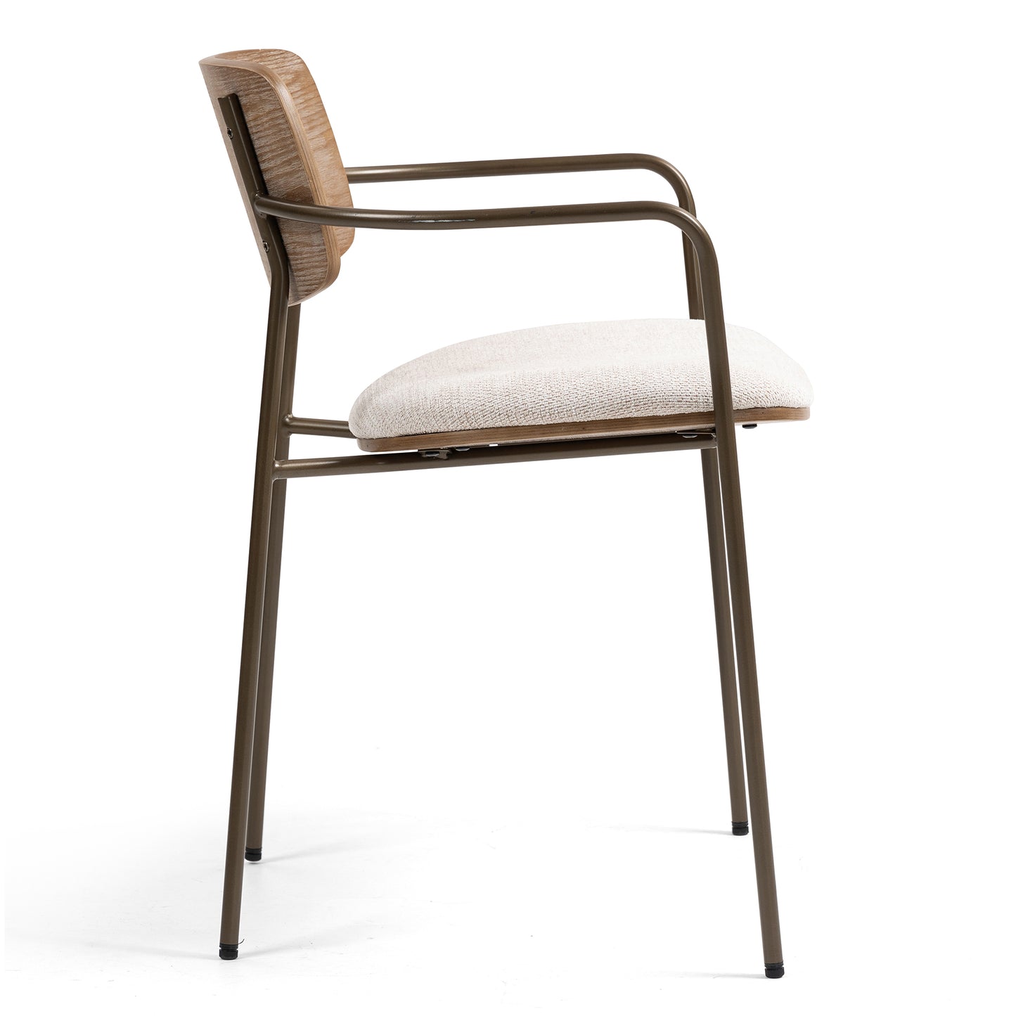 Set of 2 Bernadine Beige Washed Woven Fabric Dining Chair with Natural Wood Back and Iron Arms and Legs