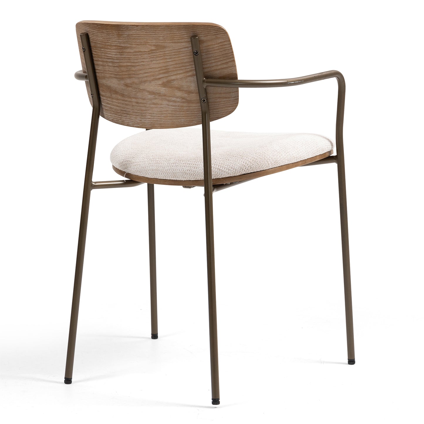 Set of 2 Bernadine Beige Washed Woven Fabric Dining Chair with Natural Wood Back and Iron Arms and Legs