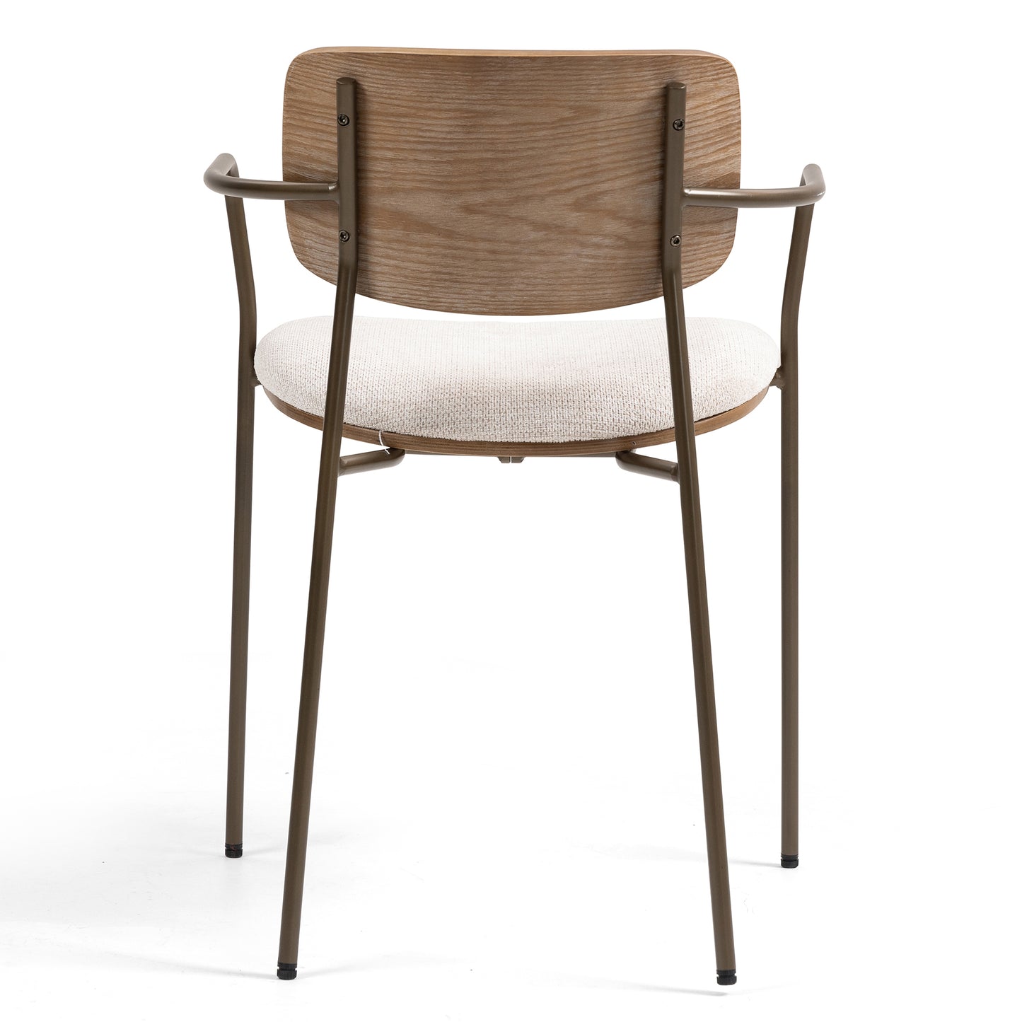 Set of 2 Bernadine Beige Washed Woven Fabric Dining Chair with Natural Wood Back and Iron Arms and Legs