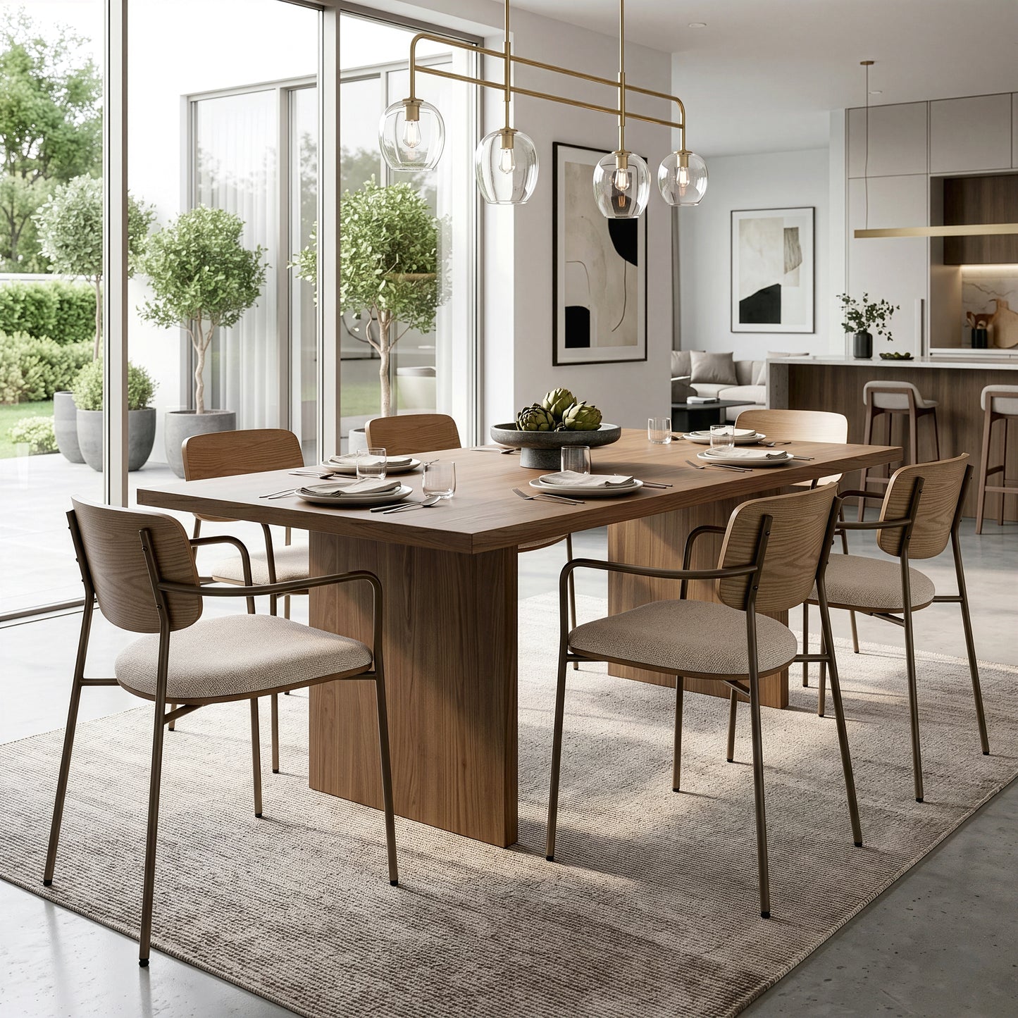 Set of 2 Bernadine Beige Washed Woven Fabric Dining Chair with Natural Wood Back and Iron Arms and Legs