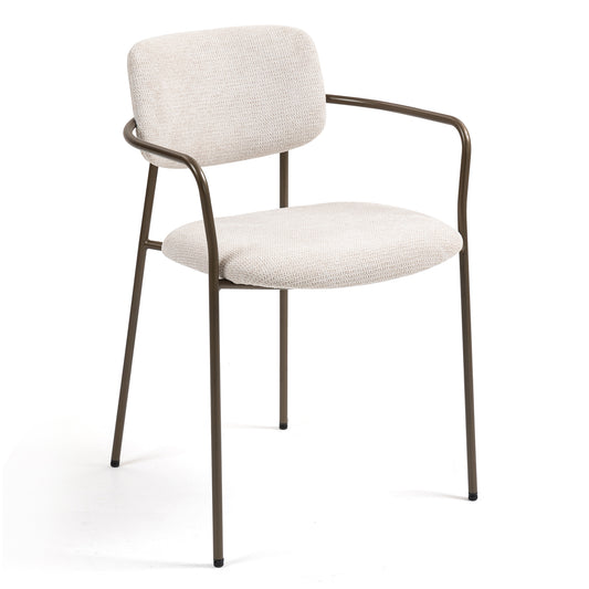 Set of 2 Bernard Beige Washed Woven Fabric Dining Chair with Iron Arms and Legs