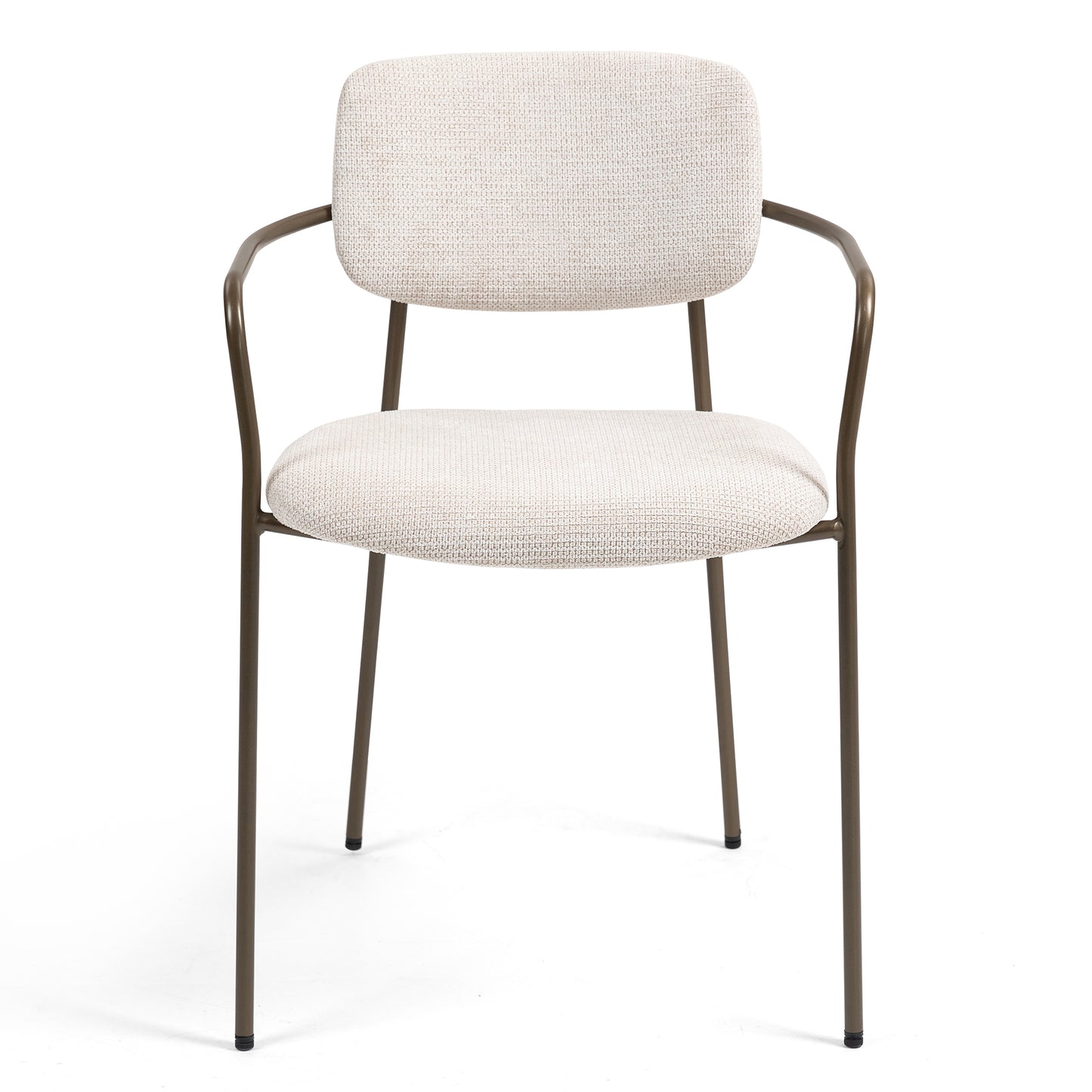 Set of 2 Bernard Beige Washed Woven Fabric Dining Chair with Iron Arms and Legs