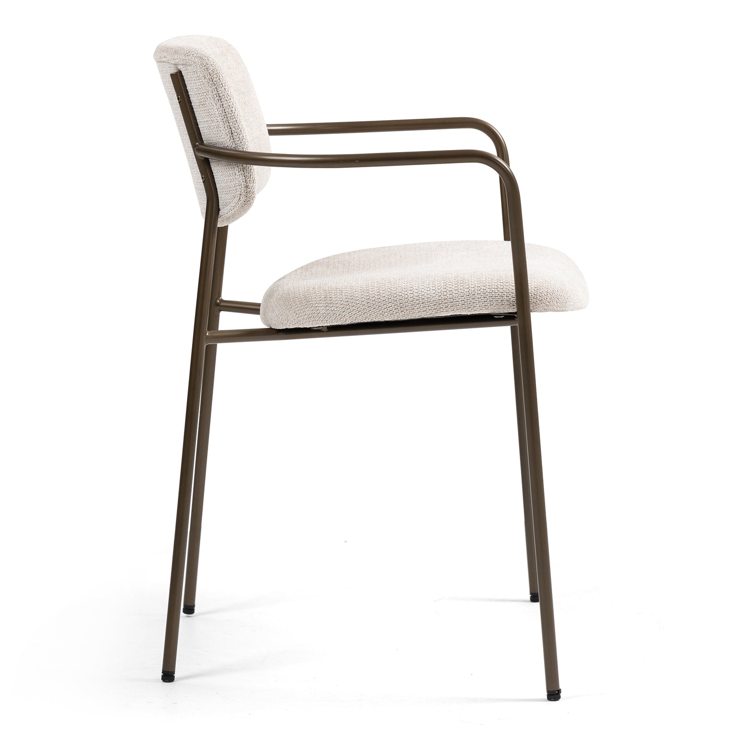 Set of 2 Bernard Beige Washed Woven Fabric Dining Chair with Iron Arms and Legs