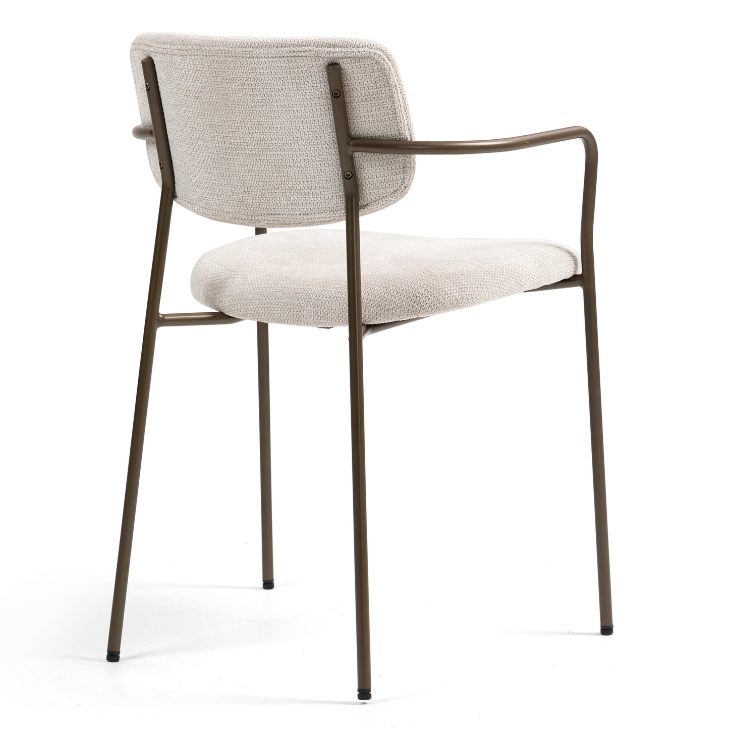 Set of 2 Bernard Beige Washed Woven Fabric Dining Chair with Iron Arms and Legs