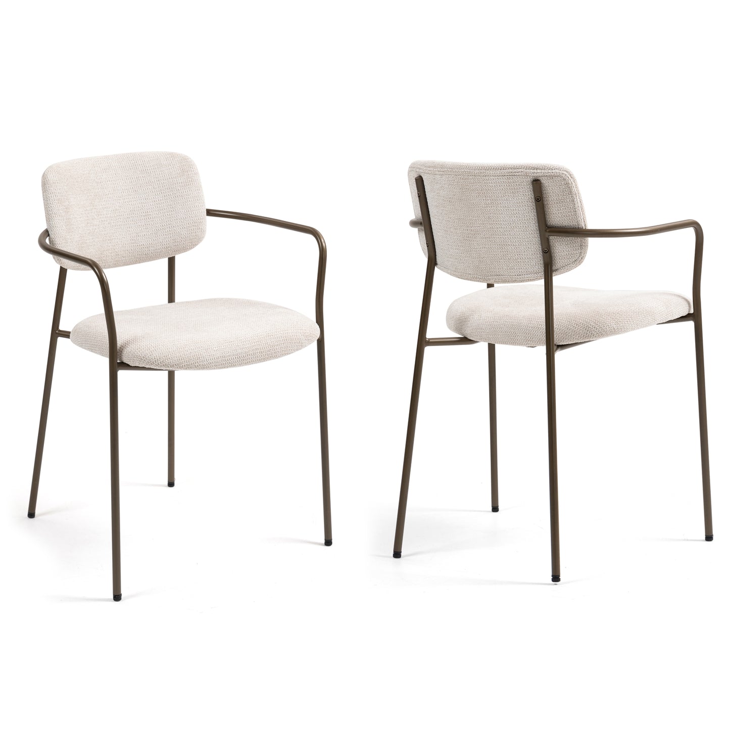 Set of 2 Bernard Beige Washed Woven Fabric Dining Chair with Iron Arms and Legs