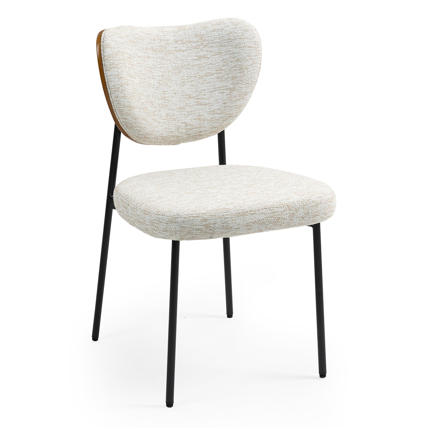 Set of 2 Bethel Beige Washed Woven Fabric Dining Chair with Black Metal Legs