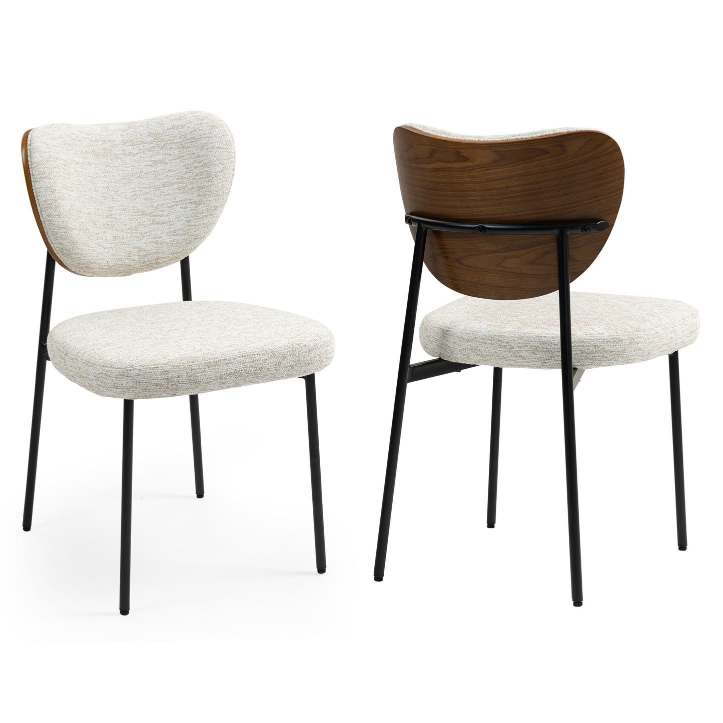 Set of 2 Bethel Beige Washed Woven Fabric Dining Chair with Black Metal Legs