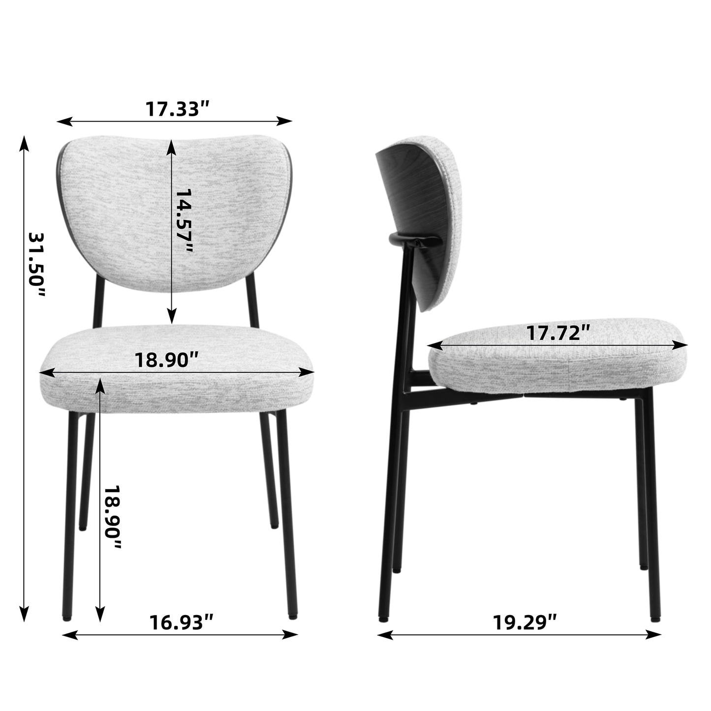 Set of 2 Bethel Beige Washed Woven Fabric Dining Chair with Black Metal Legs