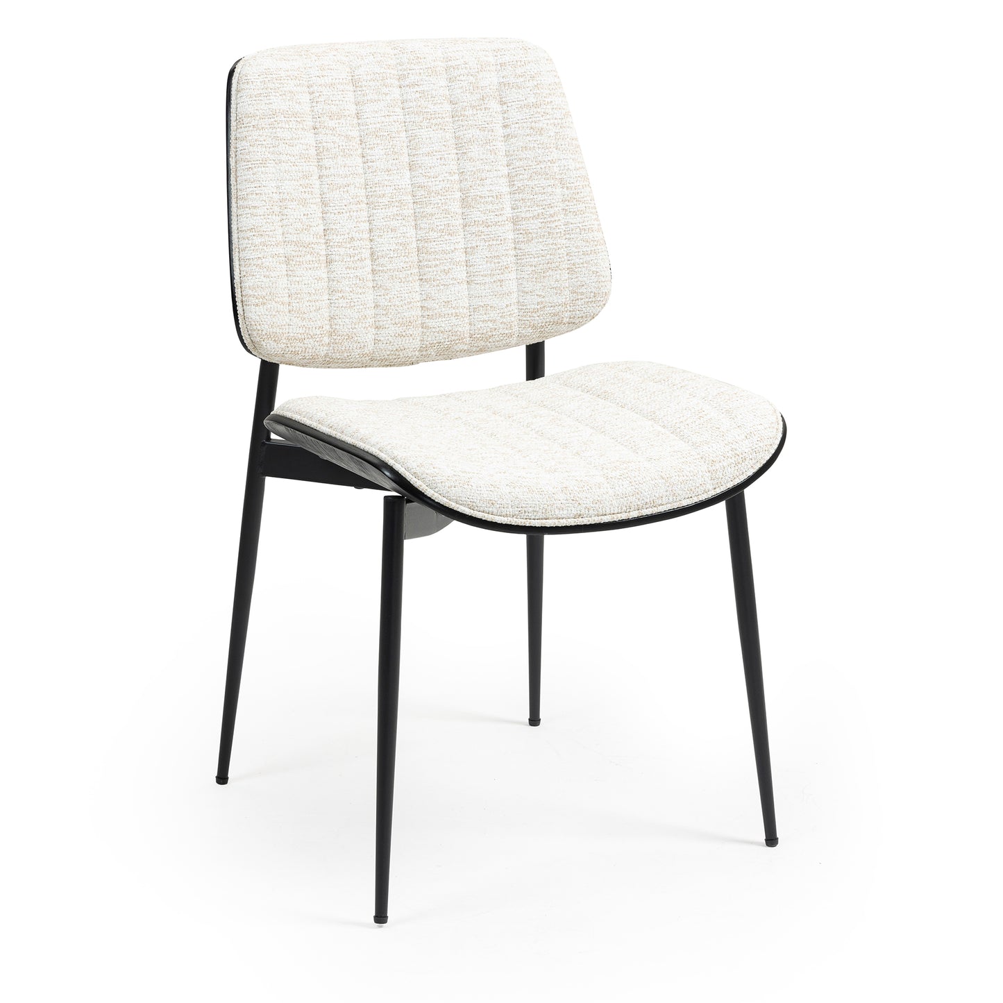 Set of 2 Bethwyn Beige Woven Fabric Dining Chair with Black Washed Wood Back and Black Metal Legs