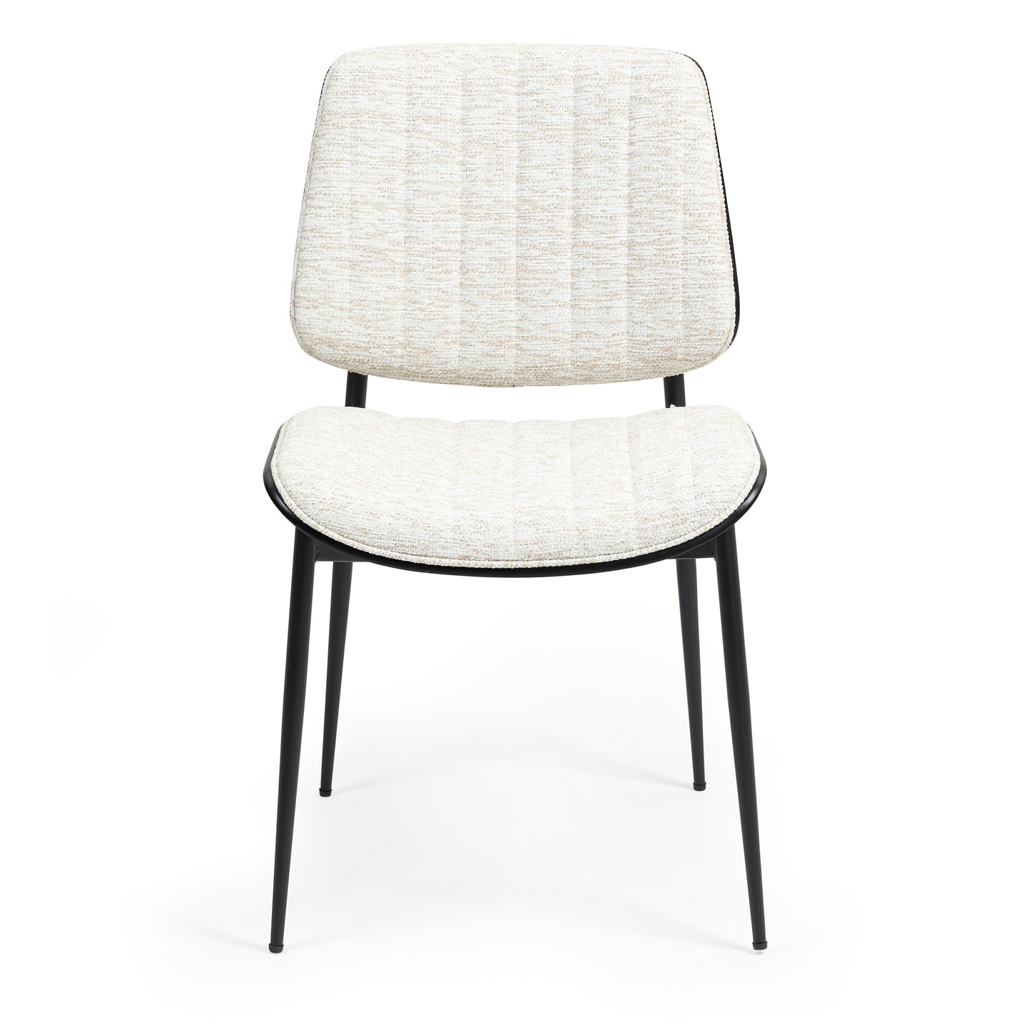 Set of 2 Bethwyn Beige Woven Fabric Dining Chair with Black Washed Wood Back and Black Metal Legs