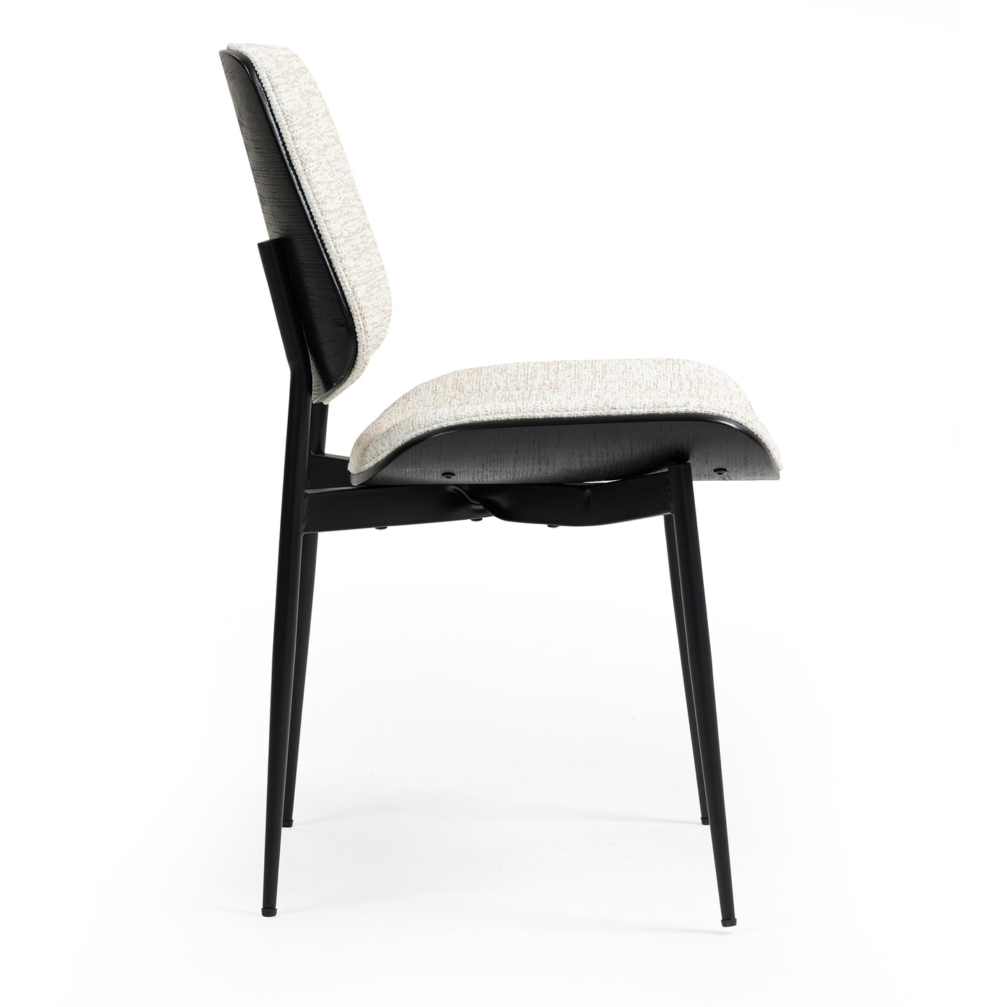 Set of 2 Bethwyn Beige Woven Fabric Dining Chair with Black Washed Wood Back and Black Metal Legs
