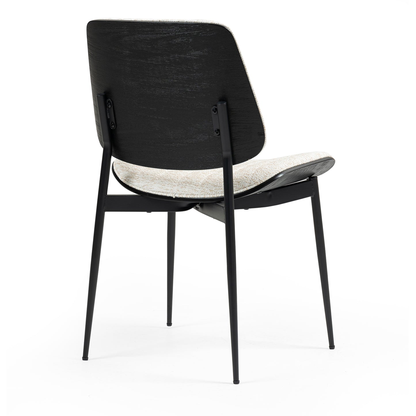 Set of 2 Bethwyn Beige Woven Fabric Dining Chair with Black Washed Wood Back and Black Metal Legs