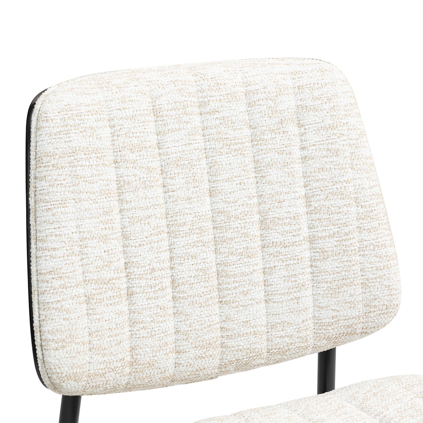 Set of 2 Bethwyn Beige Woven Fabric Dining Chair with Black Washed Wood Back and Black Metal Legs