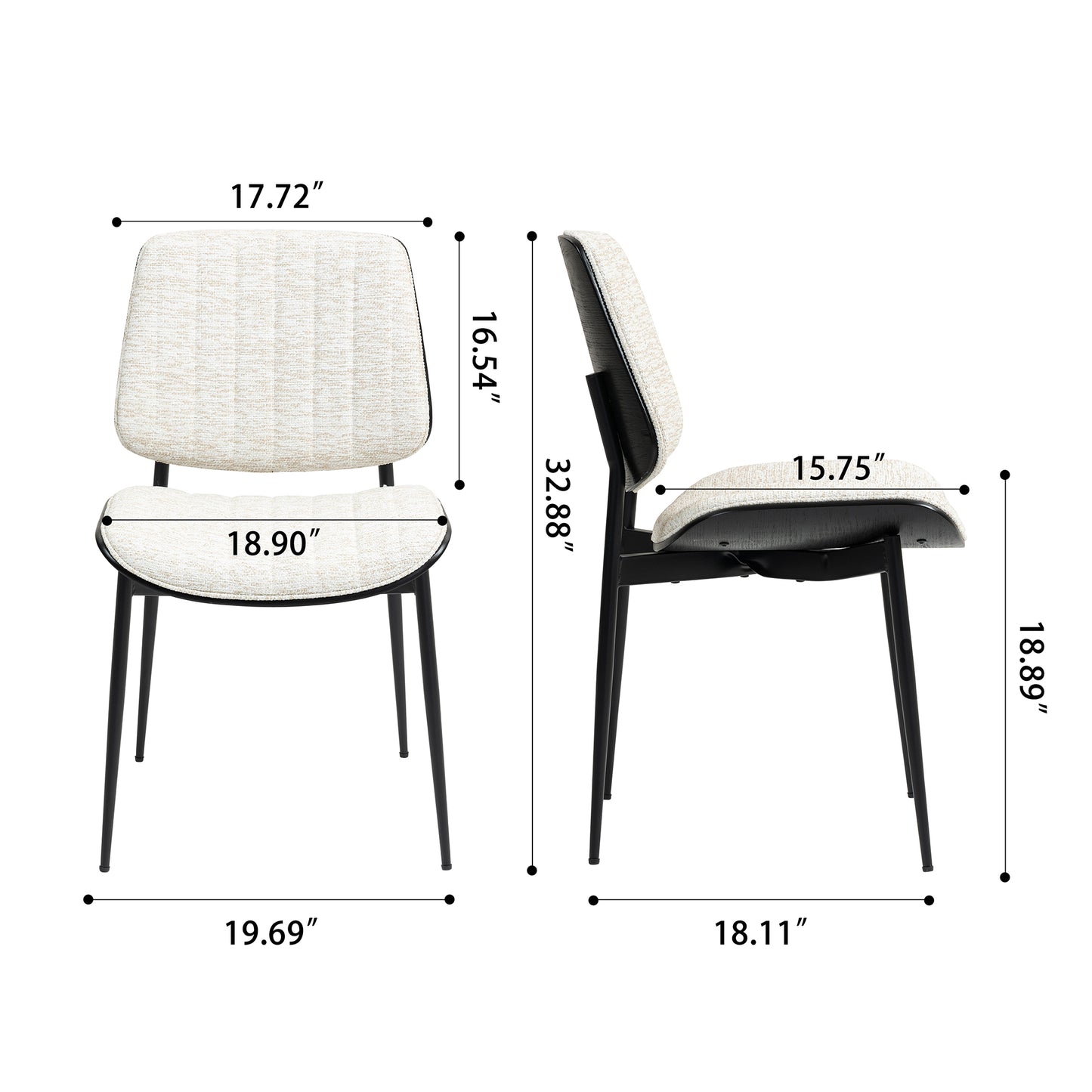 Set of 2 Bethwyn Beige Woven Fabric Dining Chair with Black Washed Wood Back and Black Metal Legs