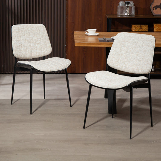 Set of 2 Bethwyn Beige Woven Fabric Dining Chair with Black Washed Wood Back and Black Metal Legs