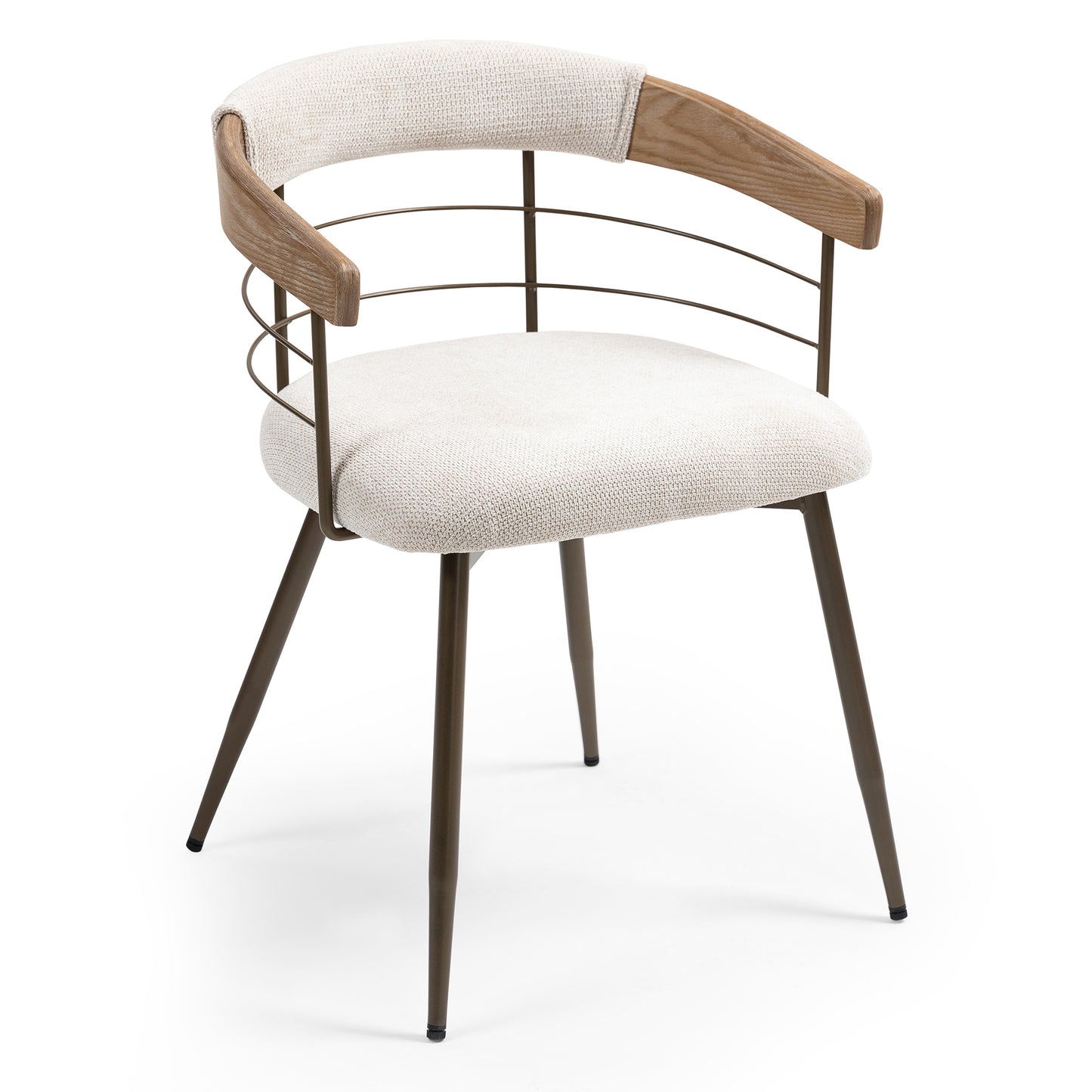 Set of 2 Betsy Beige Washed Woven Fabric Dining Chair with Natural Wood Arms and Copper Iron Legs