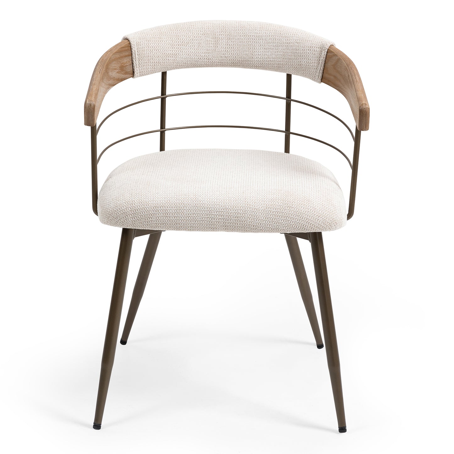 Set of 2 Betsy Beige Washed Woven Fabric Dining Chair with Natural Wood Arms and Copper Iron Legs