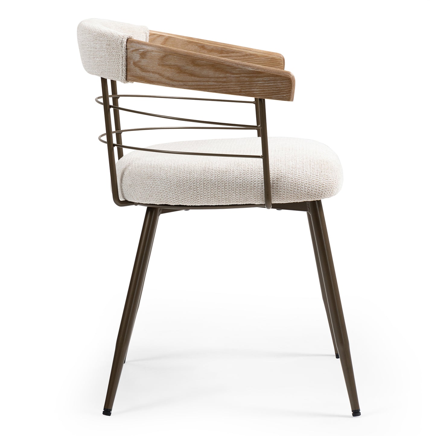 Set of 2 Betsy Beige Washed Woven Fabric Dining Chair with Natural Wood Arms and Copper Iron Legs