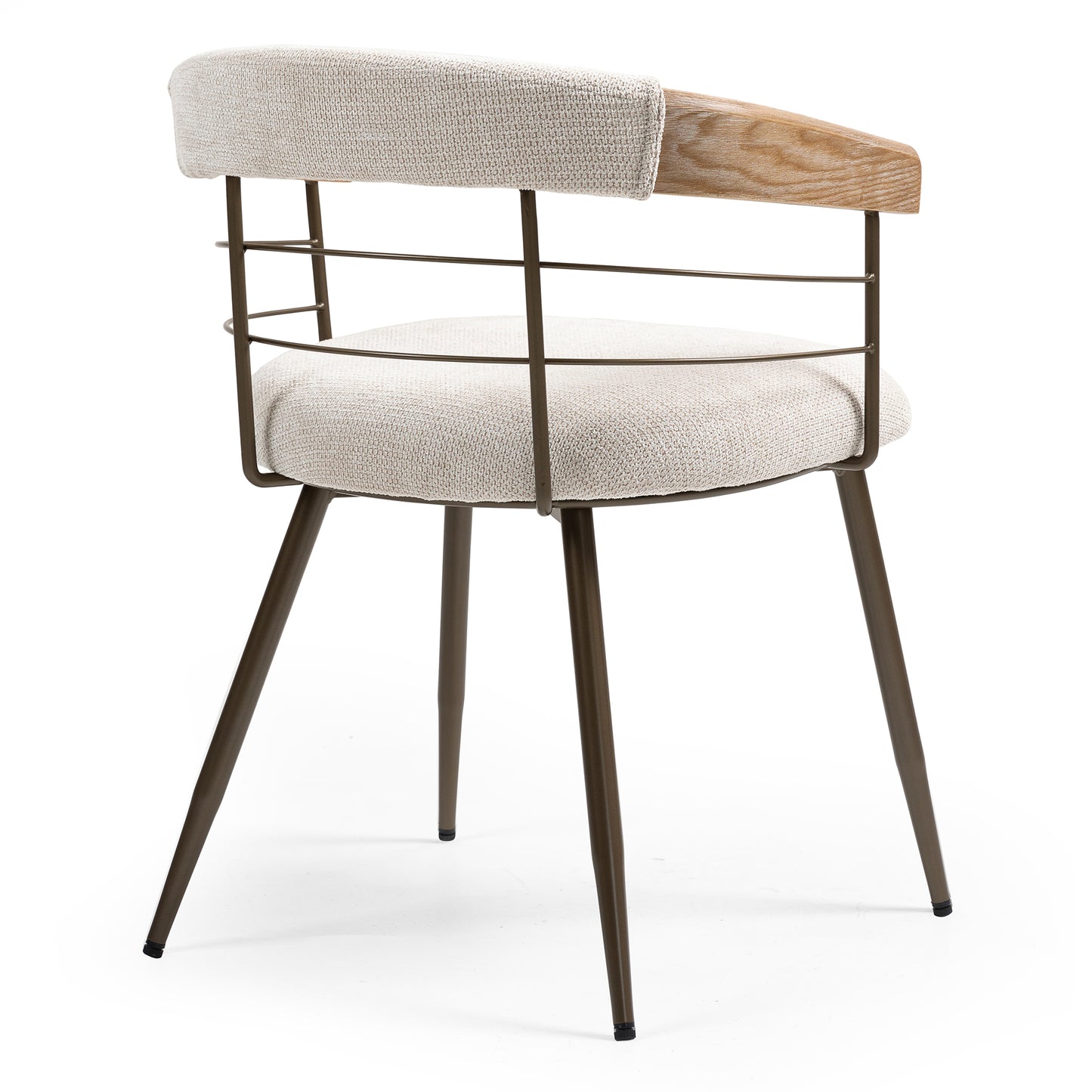 Set of 2 Betsy Beige Washed Woven Fabric Dining Chair with Natural Wood Arms and Copper Iron Legs