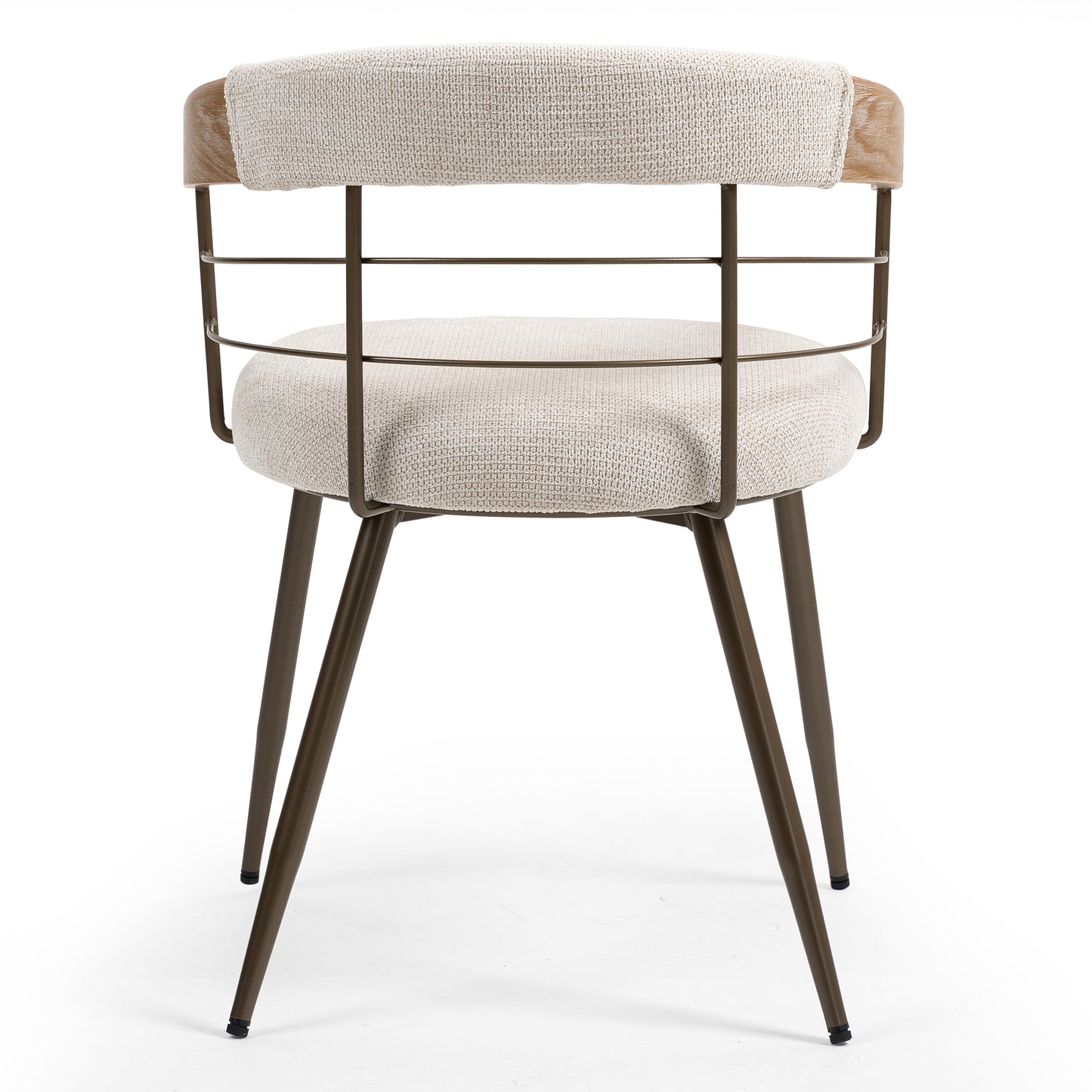 Set of 2 Betsy Beige Washed Woven Fabric Dining Chair with Natural Wood Arms and Copper Iron Legs