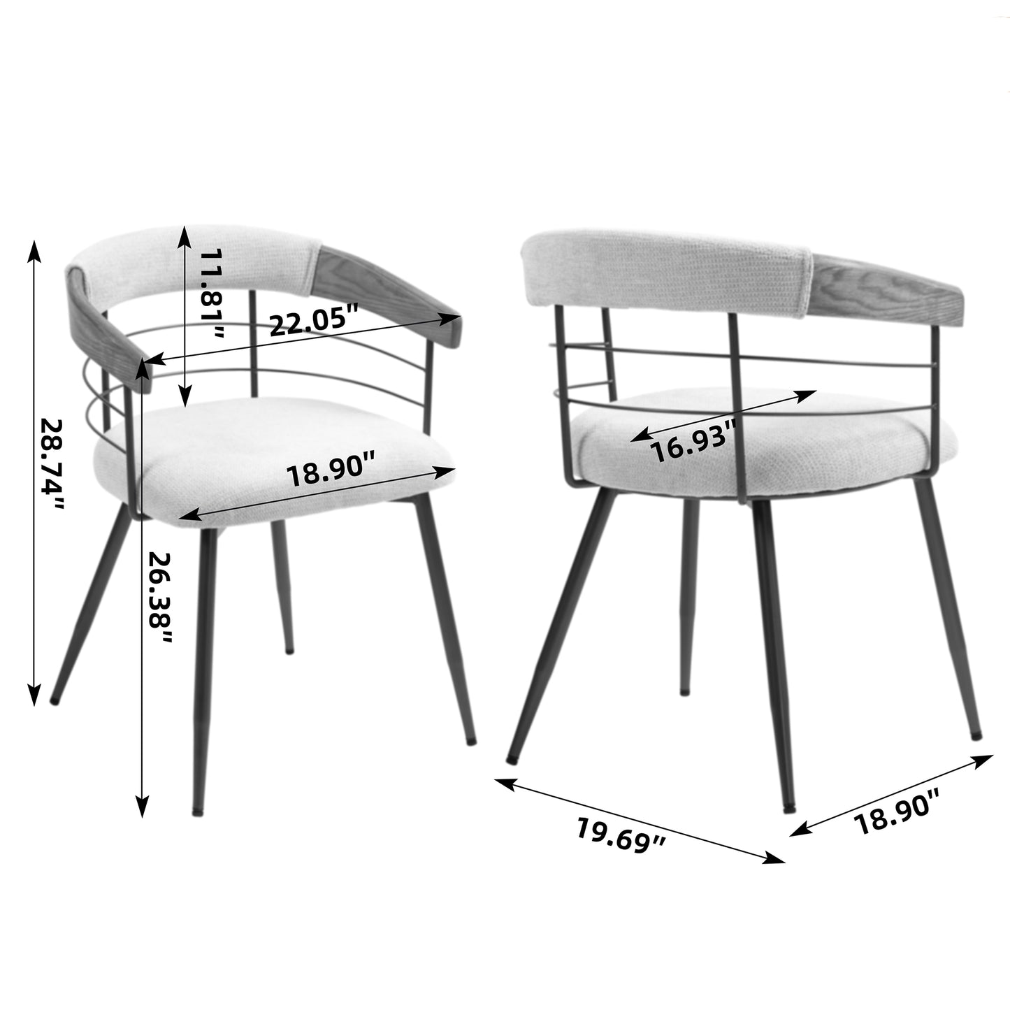 Set of 2 Betsy Beige Washed Woven Fabric Dining Chair with Natural Wood Arms and Copper Iron Legs