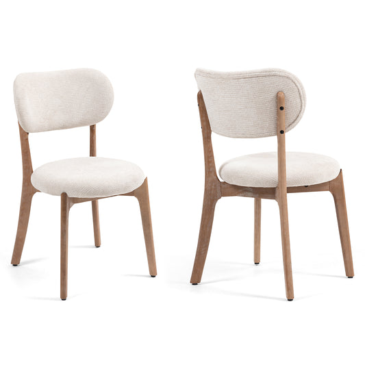 Set of 2 Bernardo Beige Washed Woven Fabric Dining Chair with Natural Wood Legs