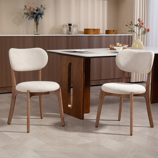 Set of 2 Bernardo Beige Washed Woven Fabric Dining Chair with Natural Wood Legs