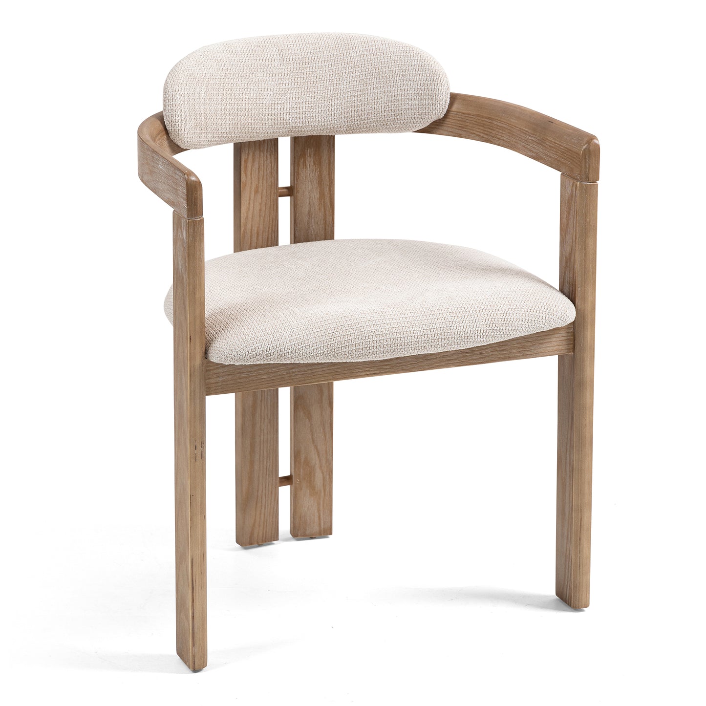 Set of 2 Berne Beige Washed Fabric Dining Chair with Natural Wood Arms and Legs