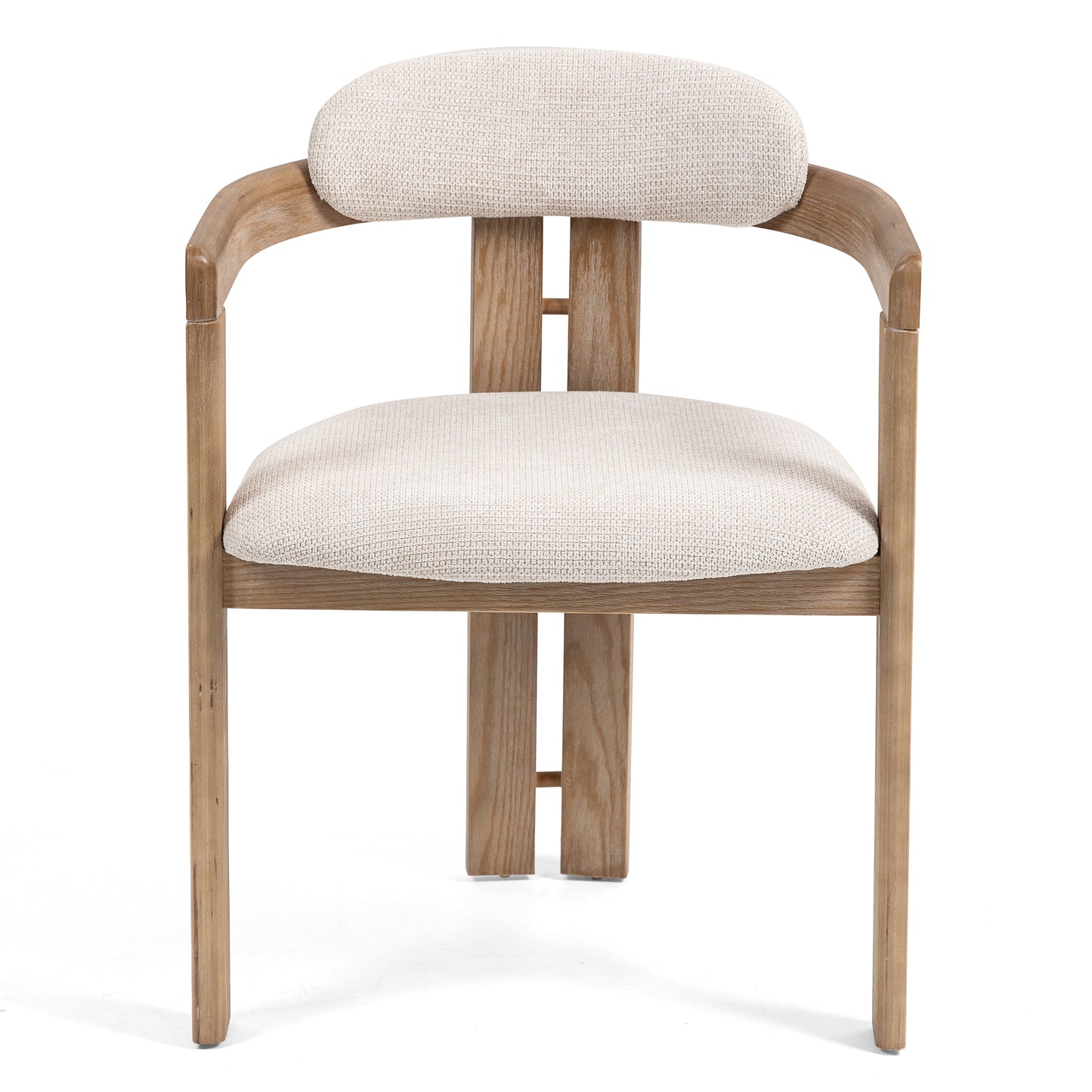 Set of 2 Berne Beige Washed Fabric Dining Chair with Natural Wood Arms and Legs